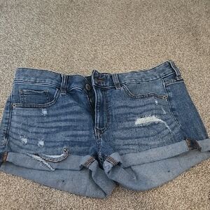Express Blue Distressed Jean Shorts